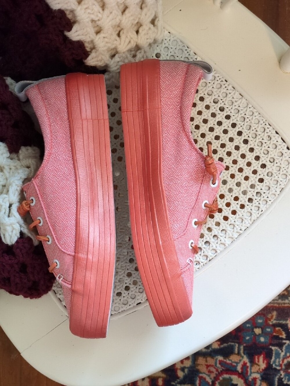 Sperry Coral Pink Canvas Lace-Up Sneakers - Picture 4 of 6
